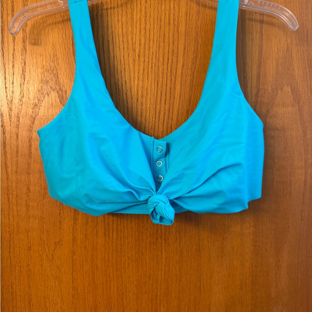 Stylish Blue Knotted Bikini Top with buttons